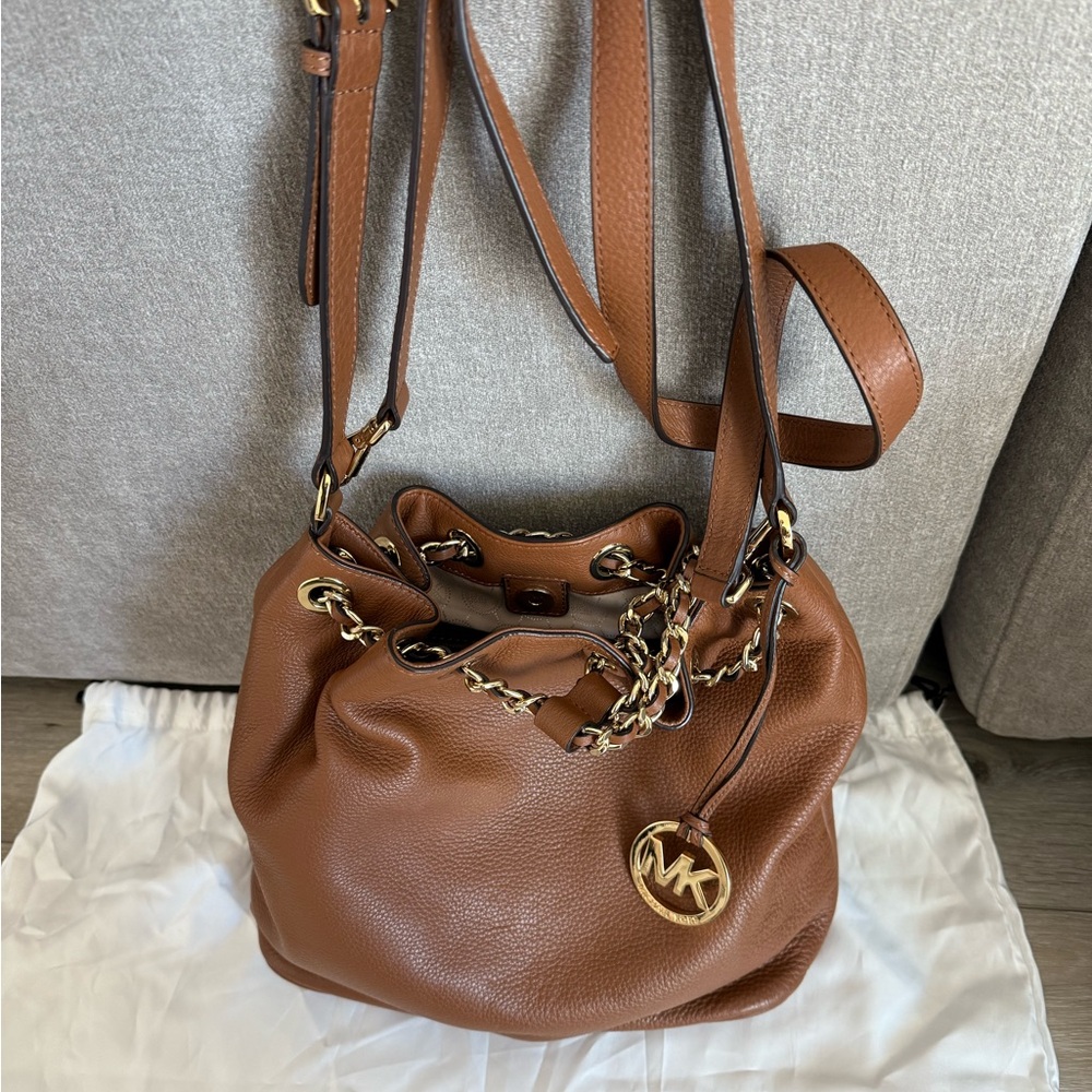 Michael Kors Tan Leather Shoulder Bag with Gold Accents